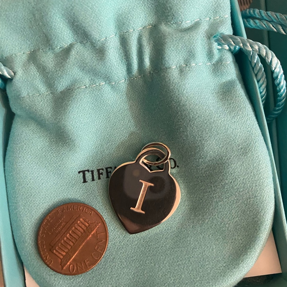 Tiffany & Co. Silver Heart Initial 'I' Charm on Tiffany Blue Pouch - Picture 3 of 3